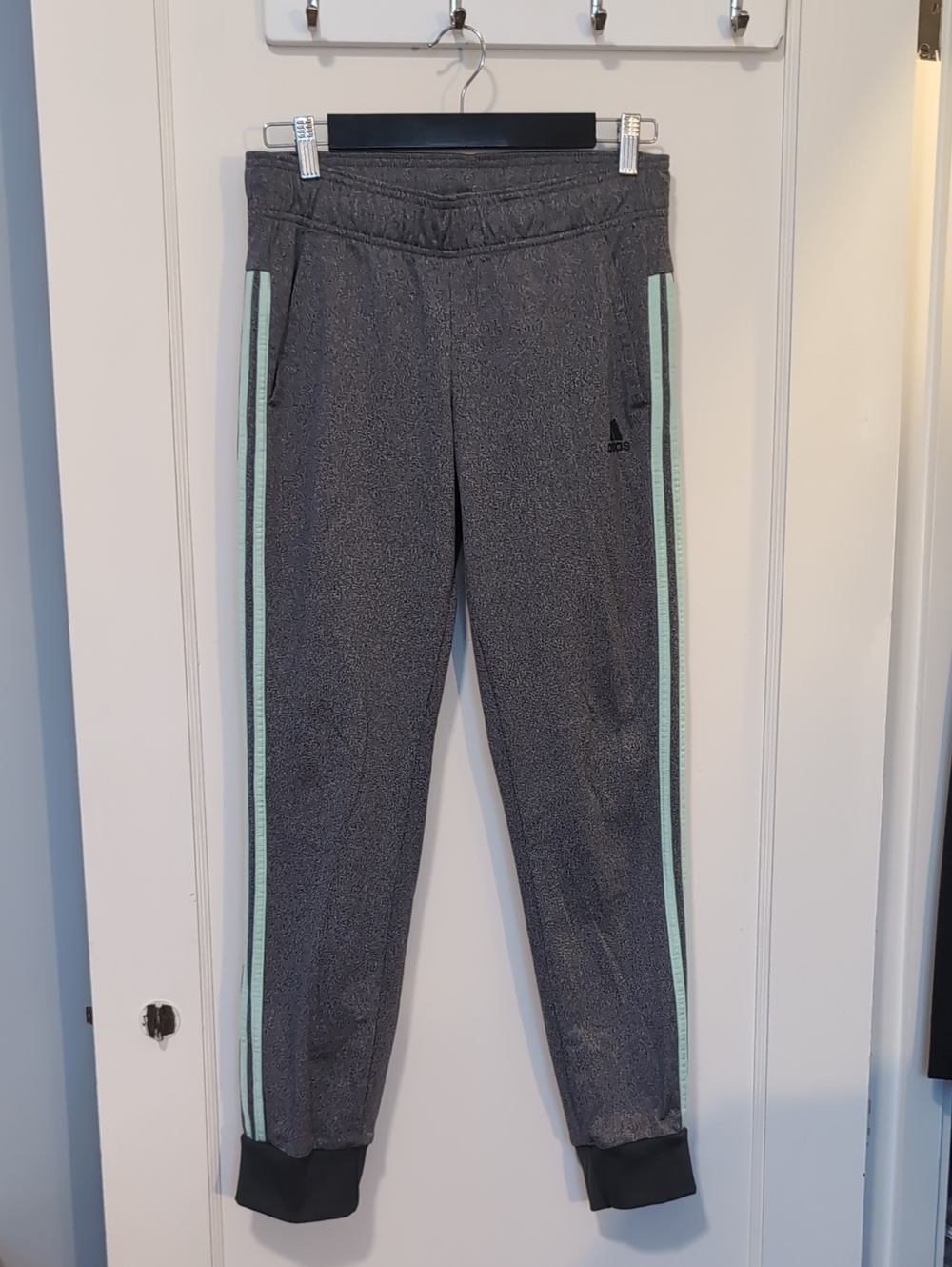 adidas Gray Track Joggers with Mint Side Stripes
